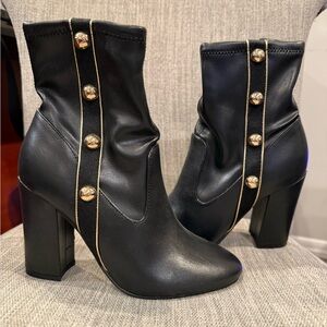 Marc Fisher Black Ankle Boots with Gold Button Detail